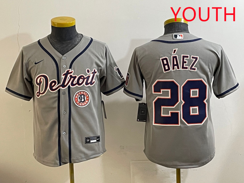 Youth 2025 Detroit Tigers #28 Baez grey Nike MLB jersey style87 